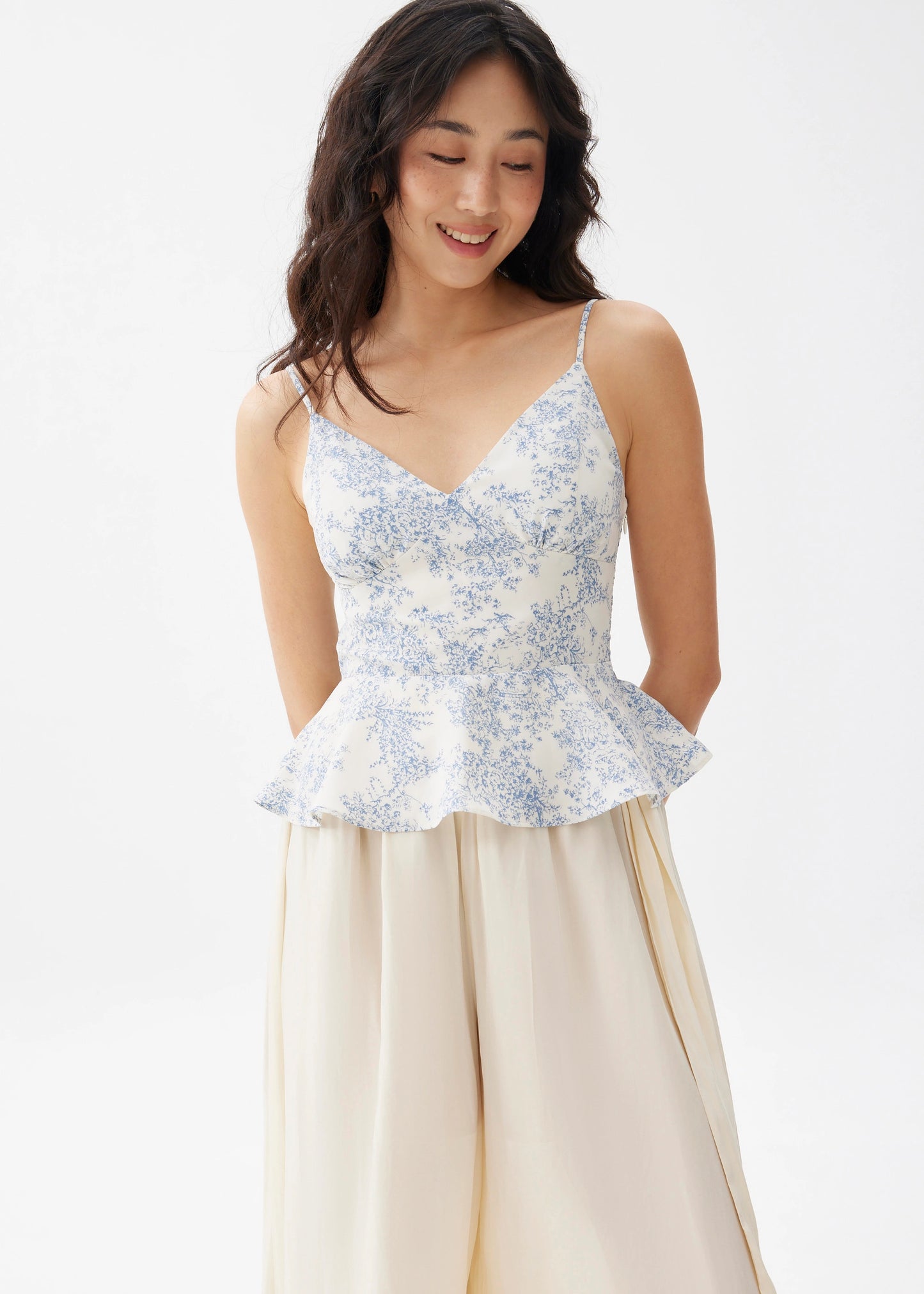 Love Bonito Padded Floral Peplum Camisole Top (Cornflower Blue) - S