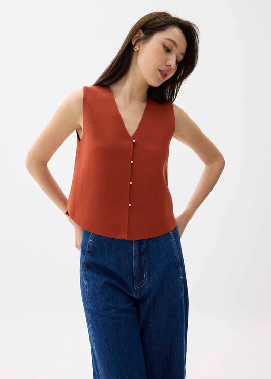 Love Bonito Relaxed V-neck Knit Vest (Paprika) - XS