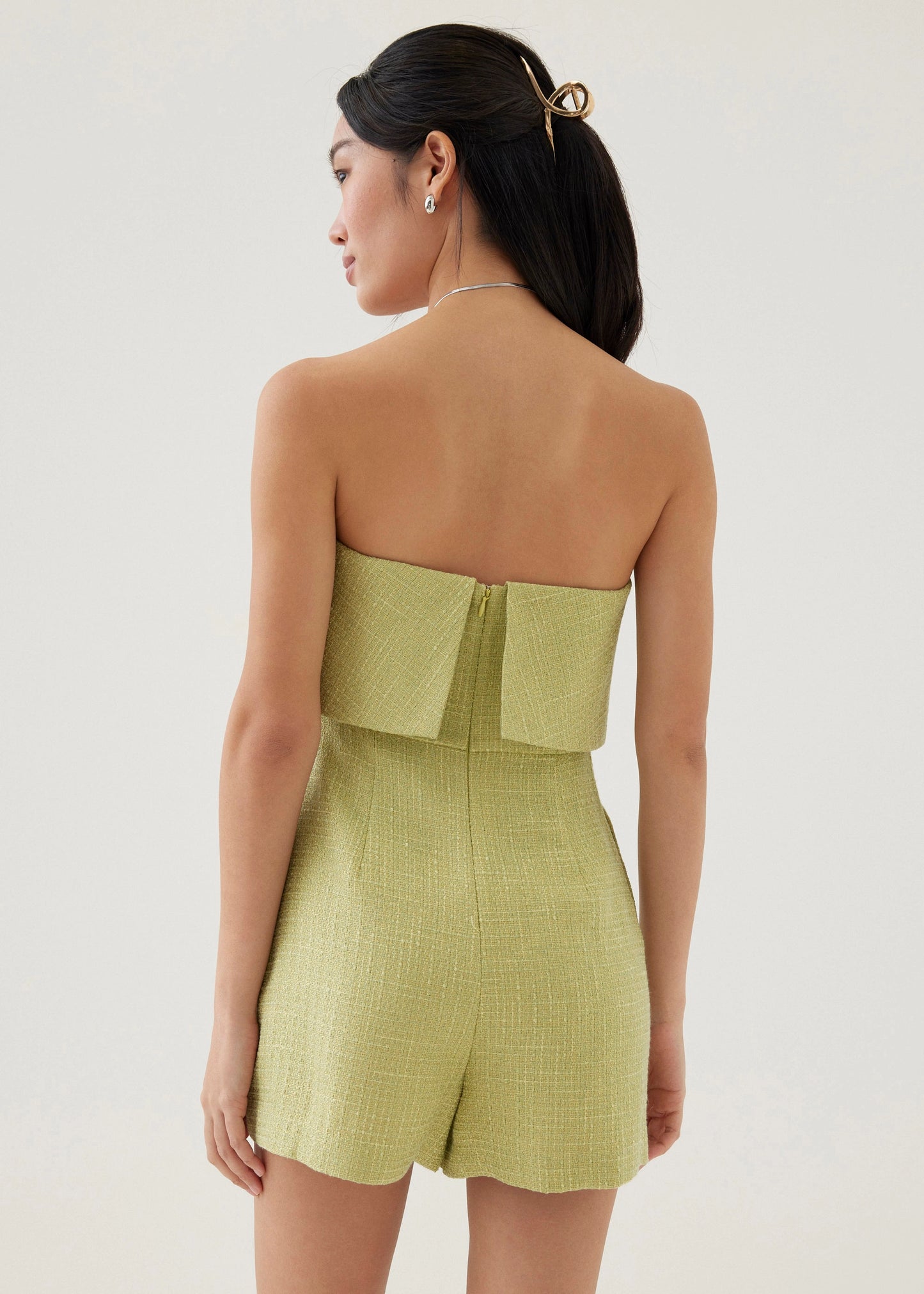 Love Bonito Dezza Tweed A-line Romper Lime - XS